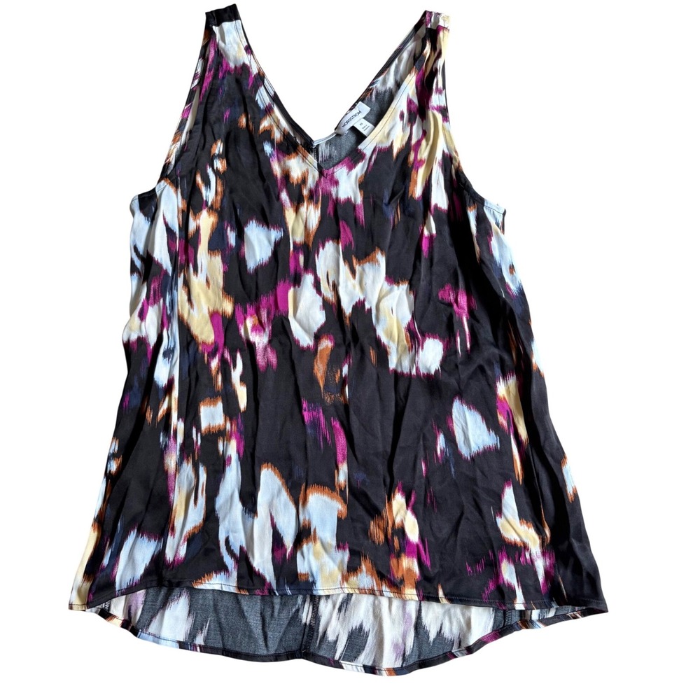 $60 NWOT Nordstrom XS Abstract Ikat V-Neck Tank Top Blk Magenta Eco Viscose Lux
